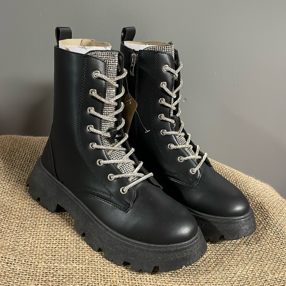 Combat Boot with Bling Tongue/Laces. So cute. New without box.